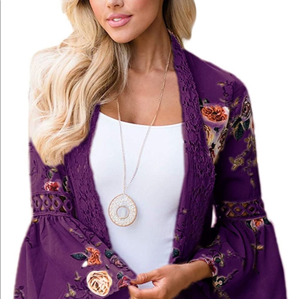 New Boho Cardigan Floral Print Bohemian Kimono - Picture 1 of 4